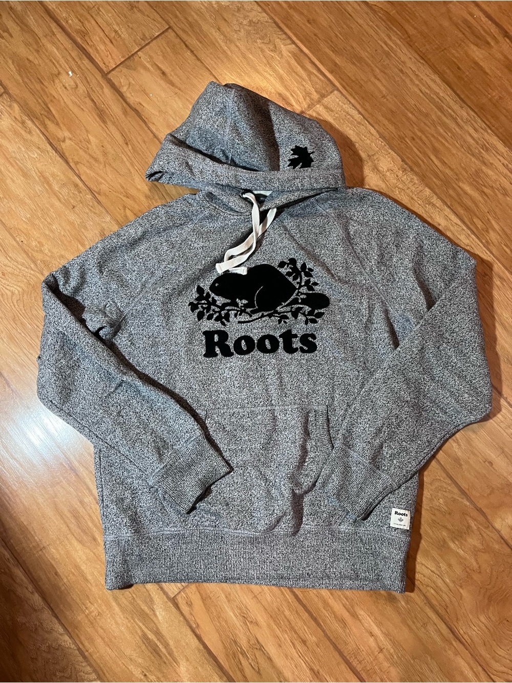 Roots Men's Gray Heather Crewneck Hoodie with Black Logo